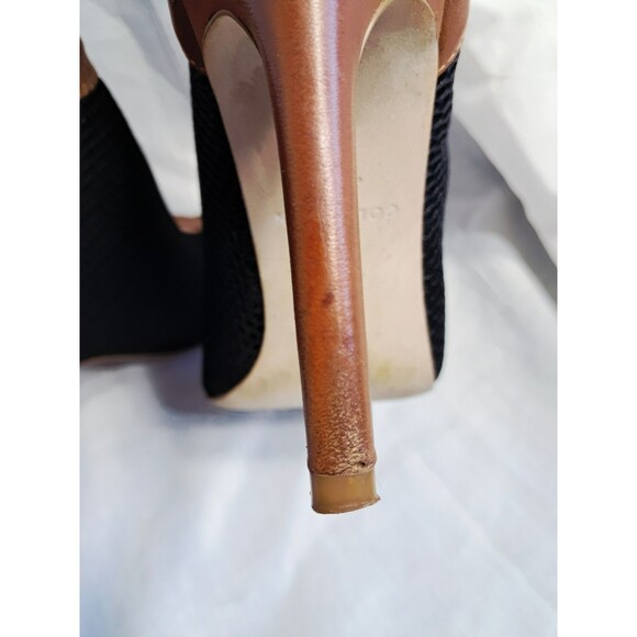 Cole Haan Adella Black Mesh Pecan Tan Leather Open Toe Booties Womens 7.5 - Picture 12 of 12